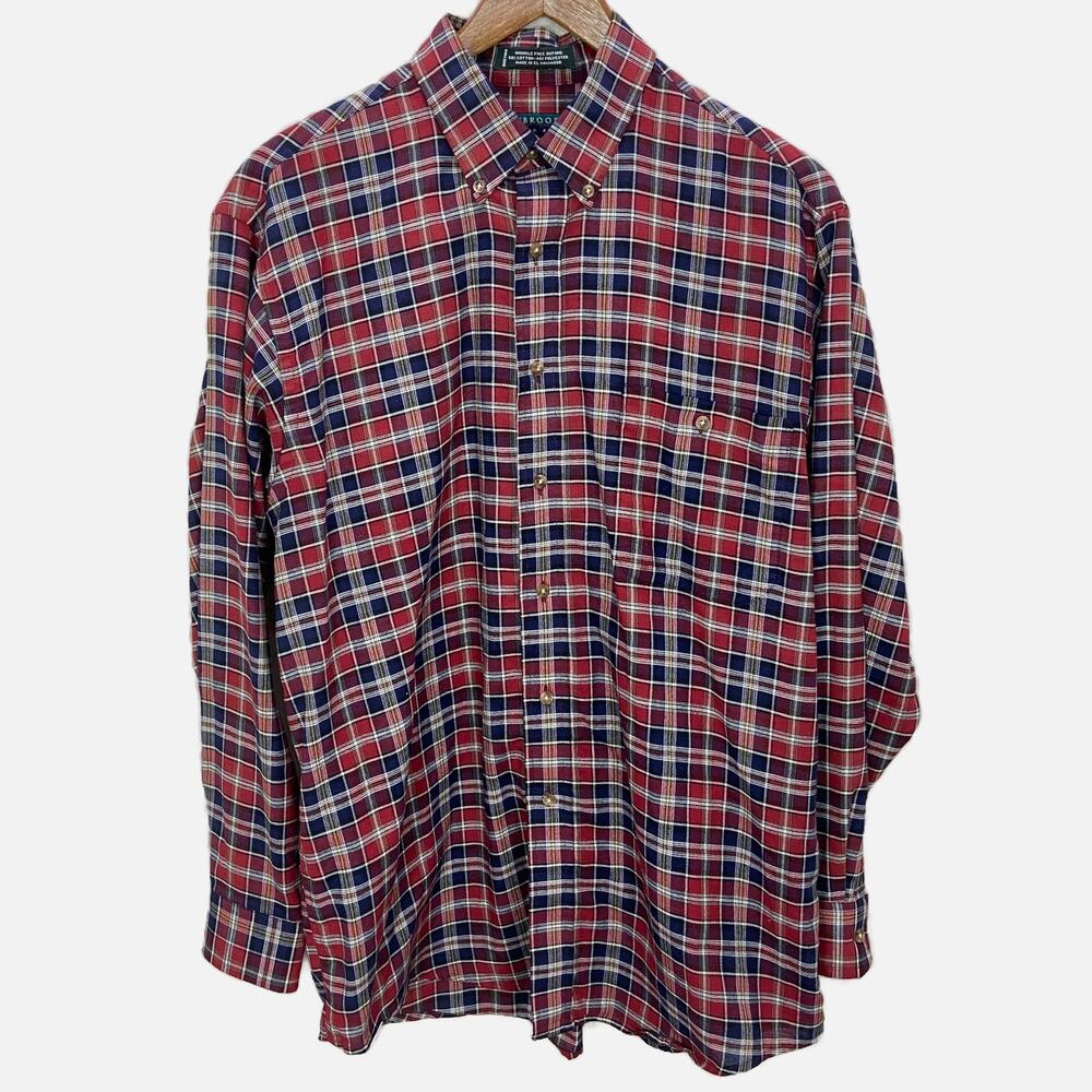 Claybrooke Wrinkle‎ Free Oxford Shirt M Red Blue Plaid